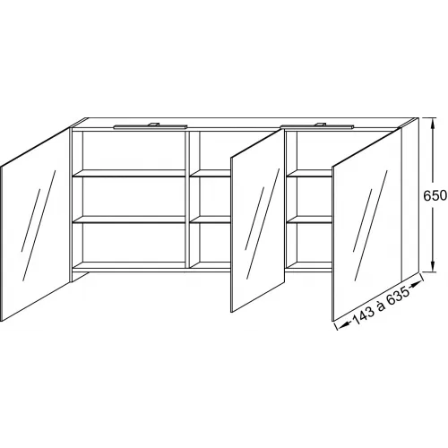 Зеркало 140х65 см, серый антрацит глянцевый, 3 дверцы, с подсветкой EB1370-442 Jacob Delafon
