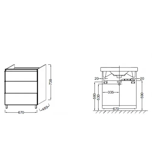 Модуль под раковину Odeon Up 67х48,5х73,8 см, серый бетон EB992-N26 Jacob Delafon