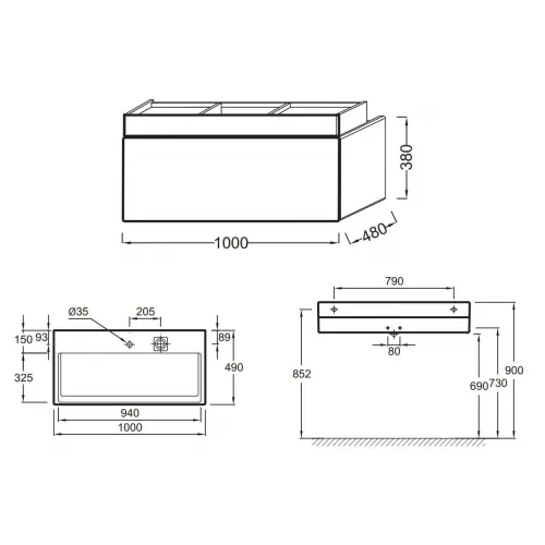 Модуль под раковину Terrace 100х48х38 см, белый блестящий, верхний ящик из цельного дерева, система push-to-open EB1187-G1C Jacob Delafon