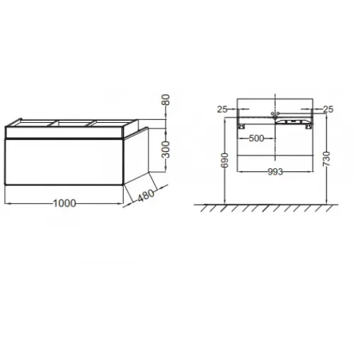 Модуль под раковину Terrace 100х48х38 см, сливовый блестящий, верхний ящик из цельного дерева, система push-to-open EB1187-F26 Jacob Delafon