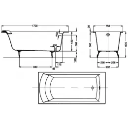 Чугунная ванна Biove 170х75 см, антискользящее покр. E2930-00 Jacob Delafon