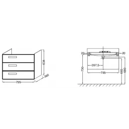 Модуль под раковину Rythmik 79,5х36х63,4 см, 3 выдвижных ящика, квебекский дуб EB1308-E10 Jacob Delafon