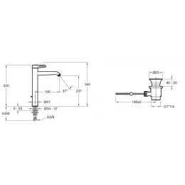 Высокий смеситель на столешницу Nouvelle Vague 32 см, матовый, неповоротный излив, чёрный цвет, с донным клапаном E78337-BLV Jacob Delafon