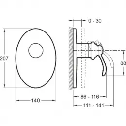 Лицевая часть встраиваемого смесителя Kandel 1 функция E98703-CP Jacob Delafon
