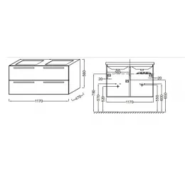 Модуль под раковину Struktura 117х47х56 см, белый блестящий, 4 выдвижных ящика EB1279-N18 Jacob Delafon