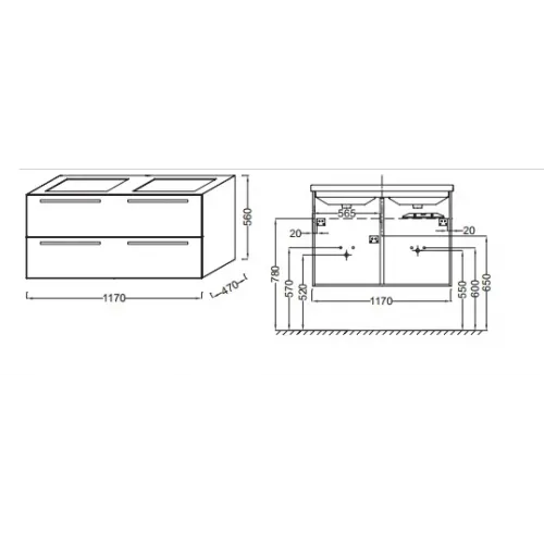 Модуль под раковину Struktura 117х47х56 см, белый блестящий, 4 выдвижных ящика EB1279-N18 Jacob Delafon