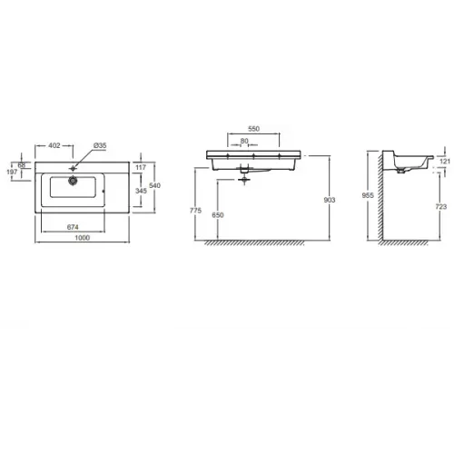 Модуль с раковиной Soprano 100 см, 2 ящика, плавное закрывание, раковина-столешница, квебенский дуб, подвесной монтаж EB1331-E10+EXK122-00 Jacob Delafon