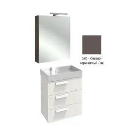 Комплект мебели для ванной Rythmik 60 см, зеркальный шкаф с подсветкой, светло-коричневый лак, с подсветкой, подвесной монтаж EXQ112-Z-00+EB1307-G80+EB795DRU-G80 Jacob Delafon