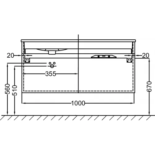 Модуль под раковину Vox 100х46х45,2 см, 2 ящика, черный матовый, встроенные ручки EB2025-RA-M61 Jacob Delafon