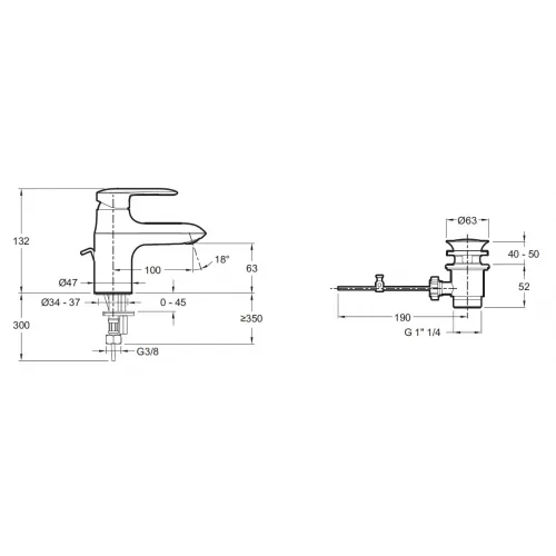 Смеситель для умывальника Kumin неповоротный излив, с донным клапаном, термостат E99980-CP Jacob Delafon