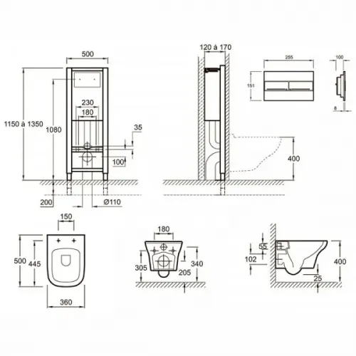 Комплект унитаза с инсталляцией Vox глубина унитаза 50см, клавиша хром глянец, с микролифтом, безободковый, быстросъемное E21744RU-00 Jacob Delafon