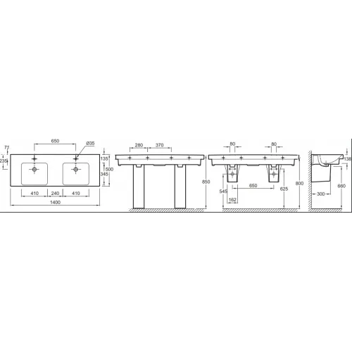 Модуль с раковиной Odeon Up 140 см, серый антрацит, подвесной монтаж E4779-00+EB997-N14 Jacob Delafon