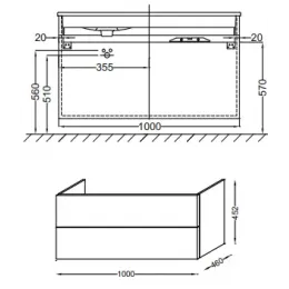 Модуль под раковину Vox 100х46х45 см, серый антрацит лак, 2 ящика, встроенные ручки EB2025-RA-442 Jacob Delafon