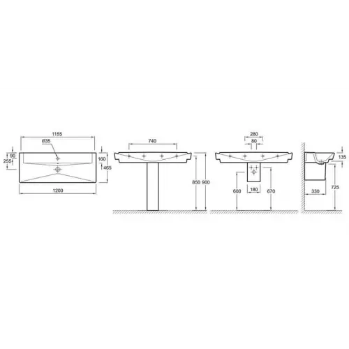 Подвесная раковина Reve 120х46,5х13,5 см, с отверстием для смесителя, сотверстием перелива и заглушкой, санфарфор E4800-00 Jacob Delafon