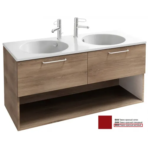 Модуль под раковину Odeon Rive Gauche 120х50,8х56,8 см, 2 ящика, 1 ниша, темно-красный матовый, белые ручки EB2555-R6-M69 Jacob Delafon