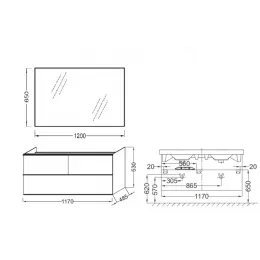 Комплект мебели для ванной Odeon Up 120 см, серый антрацит, подвесной монтаж E4730-00+EB1085-NF+EB892-N14 Jacob Delafon
