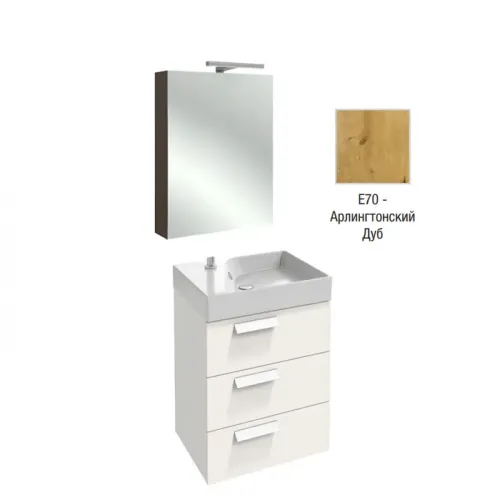 Комплект мебели для ванной Rythmik 60 см, арлингтонгский дуб, 3 выдвижных ящика, с подсветкой, смеситель слева, с подсветкой, подвесной монтаж EXR112-Z-00+EB1306-E70+EB795DRU-E70 Jacob Delafon