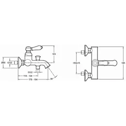 Настенный смеситель Louise неповоротный излив, с выходом на душ (без лейки), хром / белый E24363-CP Jacob Delafon