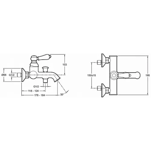 Настенный смеситель Louise неповоротный излив, с выходом на душ (без лейки), хром / белый E24363-CP Jacob Delafon