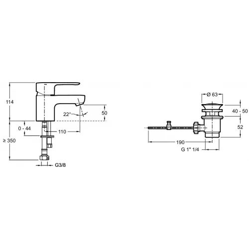 Смеситель для умывальника July неповоротный излив, с донным клапаном E16027-4D-CP Jacob Delafon