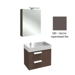 Комплект мебели для ванной Rythmik 60 см, 2 ящика, зеркальный шкаф с подсветкой, светло-коричневый лак, с подсветкой, подвесной монтаж EXR112-Z-00+EB1300-G80+EB795DRU-G80 Jacob Delafon