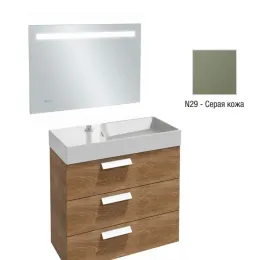 Комплект мебели для ванной Rythmik 80 см, серая кожа, 3 ящика, с подсветкой, функцией анти-пар и часами, с подсветкой, подвесной монтаж EB1160-NF+EXP112-Z-00+EB1308-N29 Jacob Delafon