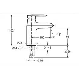 Смеситель для умывальника Kumin неповоротный излив, без донного клапана E99447-CP Jacob Delafon