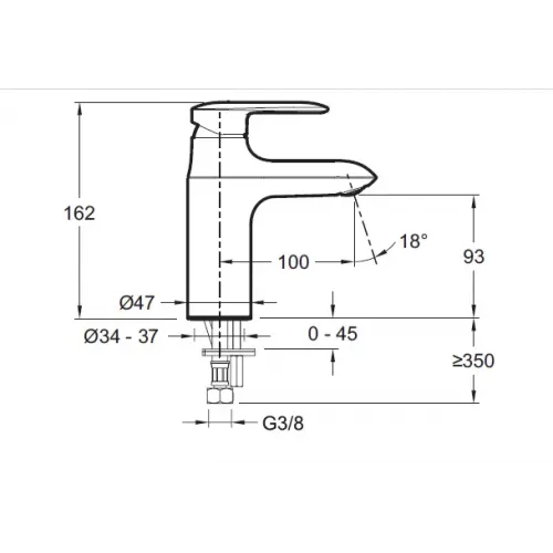 Смеситель для умывальника Kumin неповоротный излив, без донного клапана E99447-CP Jacob Delafon