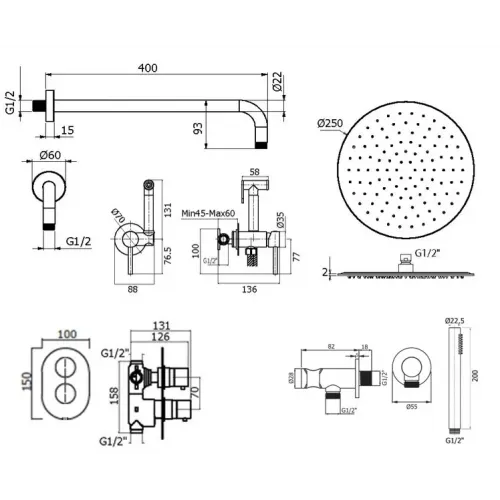 Комплект для душа Plumberia Selection IXO KITZXOT18CR