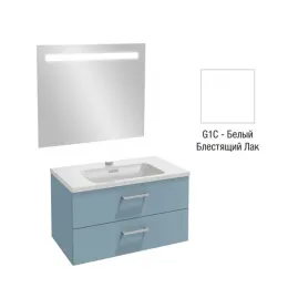 Комплект мебели для ванной Vox 80 см, изогнутая ручка, белый блестящий лак, 2 выдвижных ящика, с подсветкой, подвесной монтаж EB1413-NF+EXAE112-Z-00+EB2078-R1-G1C Jacob Delafon