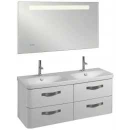 Комплект мебели для ванной Replay 120 см, белая, 4 выдвижных ящика, двойная раковина, анти-пар, с подсветкой, подвесной монтаж E4488-00+EB1418-NF+EB1048-G1C Jacob Delafon