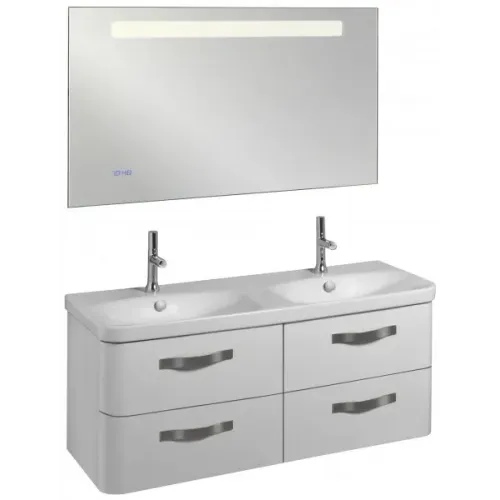 Комплект мебели для ванной Replay 120 см, белая, 4 выдвижных ящика, двойная раковина, анти-пар, с подсветкой, подвесной монтаж E4488-00+EB1418-NF+EB1048-G1C Jacob Delafon