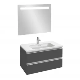 Комплект мебели для ванной Vox 80 см, серый антрацит лак, 2 ящика, 1 отверстие для смесителя, с подсветкой, подвесной монтаж EB1413-NF+EB2028-RA-442+EXAE112-Z-00 Jacob Delafon