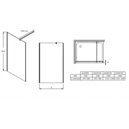 Душевая перегородка Walk-In Contra 120х200 см, тонированное стекло, 8 мм, черный профиль E22W120-BLV Jacob Delafon