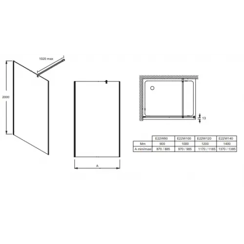 Душевая перегородка Walk-In Contra 120х200 см, тонированное стекло, 8 мм, черный профиль E22W120-BLV Jacob Delafon