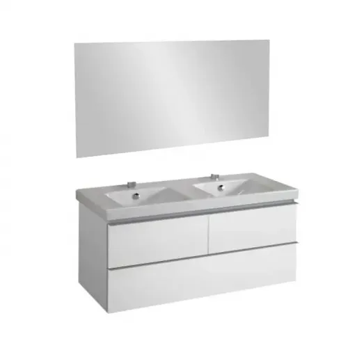 Комплект мебели для ванной Rythmik 120 см, белый блестящий лак, 3 выдвижных ящика, полотно, подвесной монтаж E4730-00+EB1085-NF+EB892-G1C Jacob Delafon
