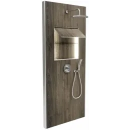 Душевой сет со стеновой панелью Ecrin 100х233,5 см, темный дуб, круглая лейка, подсветка, термостат, верхний душ, с лейкой E803031-D34 Jacob Delafon