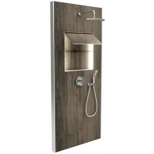 Душевой сет со стеновой панелью Ecrin 100х233,5 см, темный дуб, круглая лейка, подсветка, термостат, верхний душ, с лейкой E803031-D34 Jacob Delafon