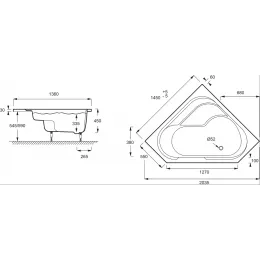 Акриловая ванна Bain-Douche Neo 145х145 см, правосторонняя, угловая симметричная E6221RU-00 Jacob Delafon