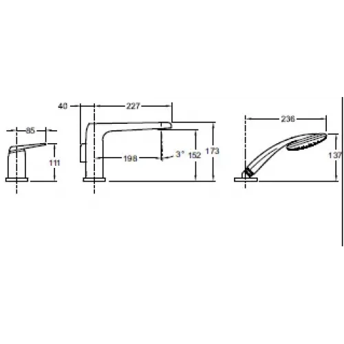 Смеситель на борт ванны Avid ручной душ exhale organic с 2 режимами, на 3 отв. E97360-CP Jacob Delafon
