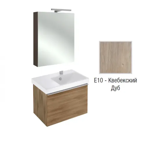 Комплект мебели для ванной Odeon Up 65 см, квебекский дуб, 1 выдвижной ящик, с правым крылом, двойная дверца, с подсветкой, с подсветкой, подвесной монтаж E4757G-00+EB886-E10+EB795DRU-E10 Jacob Delafon