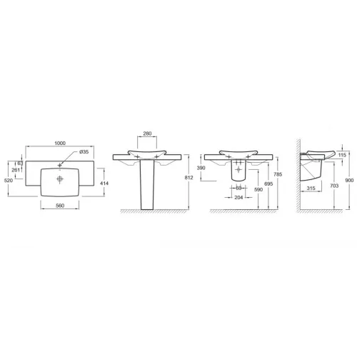 Подвесная раковина Escale 100х52х11,5 см, одно сквозное отверстие для смесителя, санфарфор E1280-00 Jacob Delafon