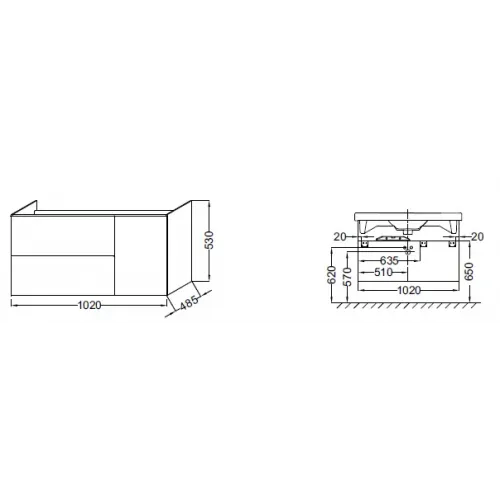 Модуль под раковину Odeon Up 102х48,5х53 см, дуб шампань EB891-E19 Jacob Delafon