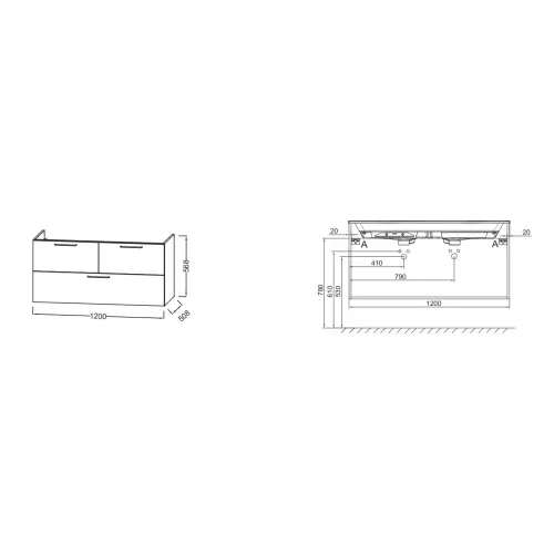 Модуль под раковину Odeon Rive Gauche 120х50,8х56,8 см, дуб табак, чёрные ручки, 3 ящика EB2545-R9-E52 Jacob Delafon