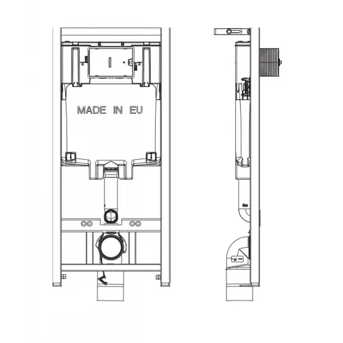 Комплект унитаза с инсталляцией Elite горизонтальный выпуск, клавиша хром, с микролифтом, безободковый, с кнопкой E29025-NF-M27 Jacob Delafon