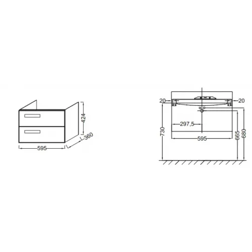 Модуль под раковину Rythmik 59,5х45х42,4 см, светло-коричневый глянцевый, 2 выдвижных ящика EB1301-G80 Jacob Delafon