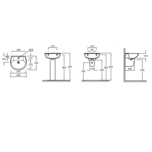 Подвесная раковина Brive 50х43,5х15 см, санфарфор, с отв. под смеситель E1345F-00 Jacob Delafon