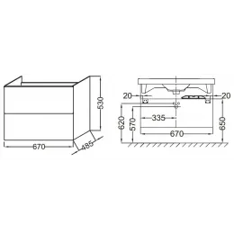 Модуль с раковиной Odeon Up 70 см, белый блестящий, с двумя ящиками, плавное закрывание, подвесной монтаж E4732-00+EB890-N18 Jacob Delafon