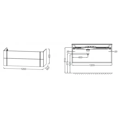 Модуль под раковину Nouvelle Vague 120х50,8х45,2 см, 2 ящика, аквамарин матовый, раковина слева EB3035-M43 Jacob Delafon