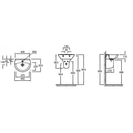 Подвесная раковина Patio 45х35х11,5 см, без переливного отверстия, санфарфор E4144-00 Jacob Delafon